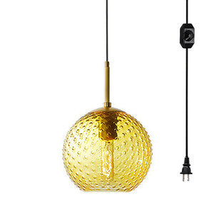 Plug-in Swag Pendant Globe Transparent Glass Shade Dimmable Hanging Light