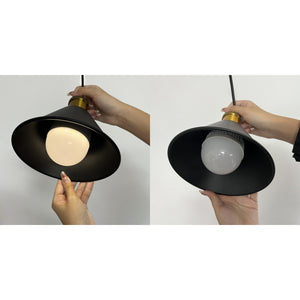 Rechargeable Battery Adjustable Cord Pendant Light Black Metal Cone Shade Smart LED Bulbs with Remote