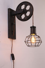 Load image into Gallery viewer, Plug-In Plley Industrial Cage Wall Sconce Vintage Wall Light