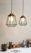 Load image into Gallery viewer, Hardwired Pendant Antique Iron Cage Combine Wood Lighting