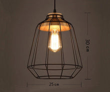 Load image into Gallery viewer, Plug-in Pendant Antique Iron Cage Combine Wood Lighting