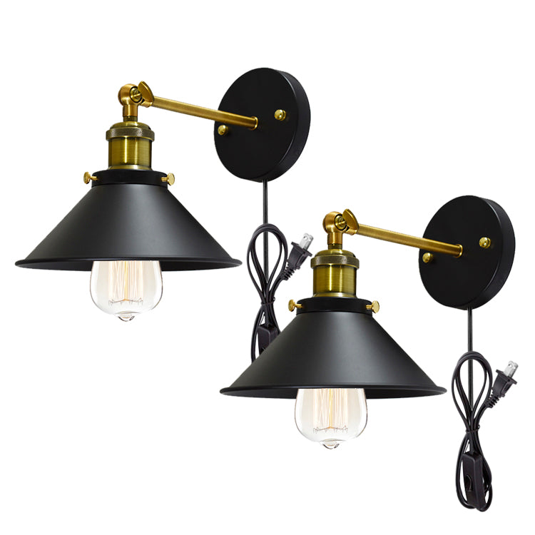 2-Pack Vintage Loft Black Shell Wall Sconces E26 Lighting