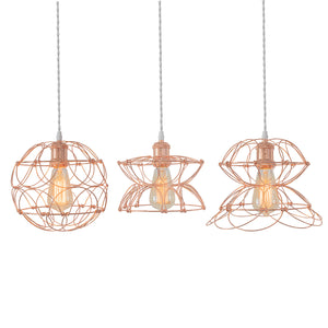 Track Light DIY Flexible Iron Cage Pendant Creative Chrome Shade Lamp-Rose Golden